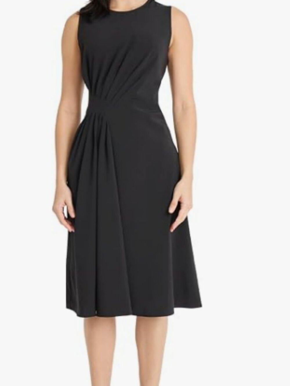 Maggy London Sleeveless Midi Dress-Fitted Bodice Asymmetrical Pleating Size 18